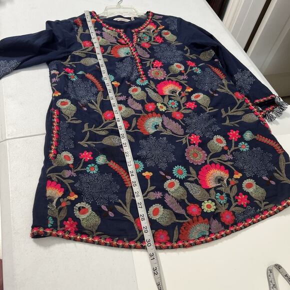 Soft Surroundings Paraiso Tunic Women's M Blue Embroidered Floral Cotton - Picture 14 of 15